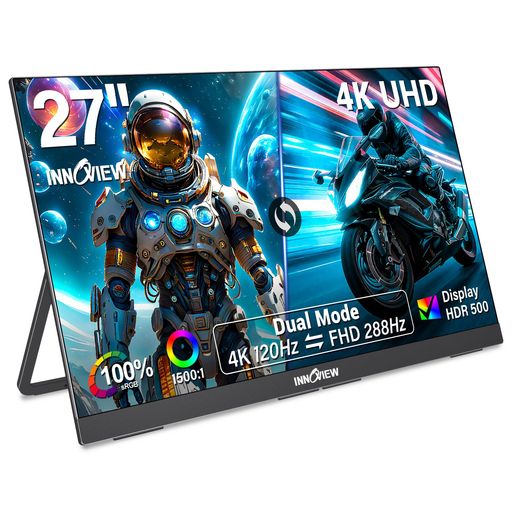 InnoView 27インチ モニター 4K@120Hz デュアルモード FHD@288Hz ゲーミングモニター HDR500 100%sRGB色域 モバイルモニター 1500:1のコントラスト比 (非光沢IPSパネル||Raspberry Market