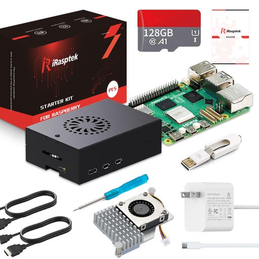 iRasptekStarterKitForRaspberryPi5/ラズベリーパイ5RAM8GB―128GBラズベリーパイOSをプリインストー
