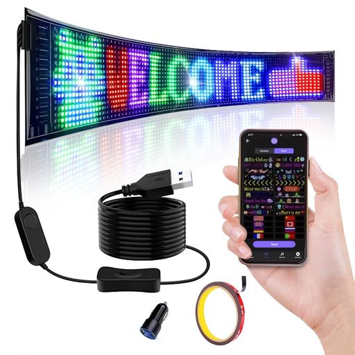 SUBORAWOS USB LED色つや顕われ スクロールメッセージボード LEDパネルカーサインディスプレイ Bluetooth アプリコントロール 折りたたみ式 軟らかい 適用業務付き添い人 16 * 64絵素 身寄り用 車用 …