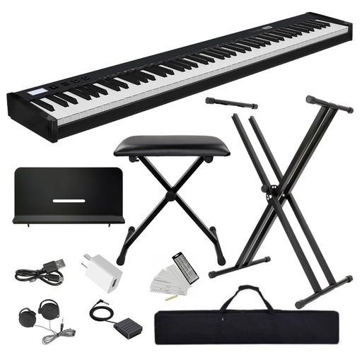電子ピアノ【イススタンドセット88鍵盤】スタンド付き椅子付きピアノLongeyeロンアイSlim持ち運び超小型10mmストロークバッテリ内蔵長時間利用可能練習にピッタリケース付きペダル付きMIDI…