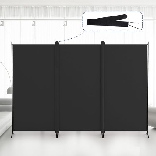 Kokorona パーテーション 間仕切り 3連 カバーストリップ付き 高さ180cm 幅260cm 衝立パーテーション スクリーン 折りたたみ 布タイプ 屏風 目隠し 区切り 衝立 軽量 オフィス 事務所 ブラック｜Raspberry Market