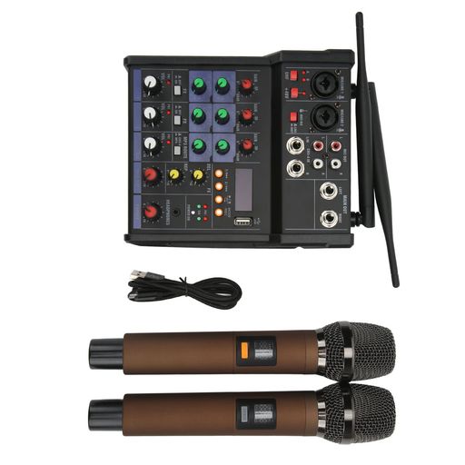 banapoy プロのDJオーディオミキサー、4チャンネル、USB入力、デュアルLバンドEQ、DSPエフェクト、2マイク、ライブストリーミングレコーディング用の音楽ミキサーを備えたサウンドボードコ…|Raspberry Market