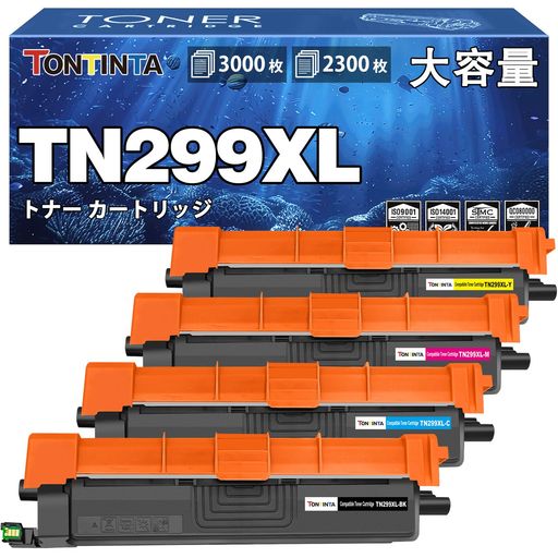 299XLTN299XL4色互換トナーカートリッジTN299XLBK/C/M/Y大容量ブラック約3000枚、カラー約2300ページ対応プリンター:ブラザーBrotherL3240CDWHL-L3240CDWL3780CDW