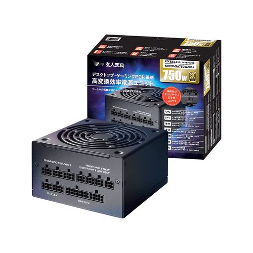 玄人志向電源ユニット750WATX電源80PLUSゴールドPC電源フルプラグインセミファンレスKRPW-GA750W/90+