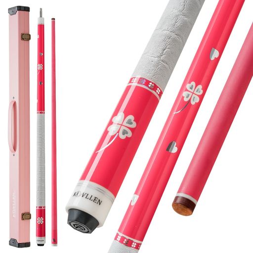 KONLLEN低たわみピンクカーボンファイバープールスティック|58インチ本革グリップ|12.5mmチップ、調節可能な重量19オンス、大人用調節可能な重量
