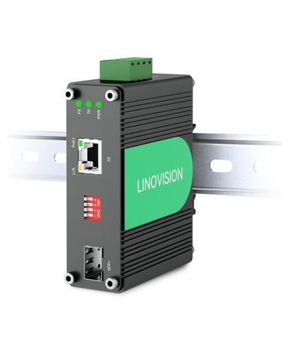 LINOVISION 工業用 10G PoE+ 取り替えっこ、イーサネット 衣料繊維取り替えっこ用こしき、10G BASE-X SFP+ を 10G/5G/2.5G/1G/100M 802.3af/at PoEに取り替えっこ用変換器、弾丸道路POE計器相応う