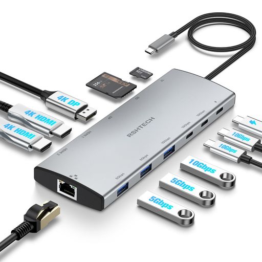 ドッキングステーション3画面出力(12-in-1TripleDisplay)RSHTECHUSB-Cハブ2HDMI+DP最大4K@60Hz出力MST機能PD対応100W給電USBA&C3.2
