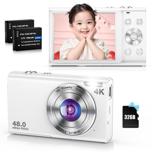 ディジカメ 4K デジタル写真器 オート興味の中心 4800万絵素 コンデジ 16倍デジタル望遠レンズ 手ぶれ手を加える Vlog 自撮り コンパクトカメラ 2.8inIPS映写幕 32GBMicroSD歌留多付き添い人 蓄電池2個…