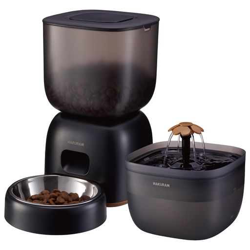 NAKURAM ナクラム ペット用オートフィーダーアンドファウンテン DA-459 犬 猫 自動給餌器 自動給水器 録音機能 2WAY給電 循環式 フィルター付 ブラック インテリア おしゃれ|Raspberry Market