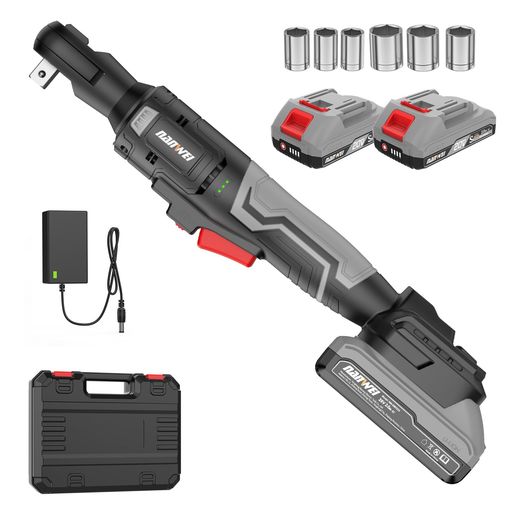 NANWEI申し受ける式ラチェットレンチブラシレスモーター最大限度トルク50Nmコードレス電動ラチェットレンチガレージツールセット一こま再組織足がかりの精神的な統合乗用車持続LED点火装置差込角3/8”無段変速正ひっくり返す…