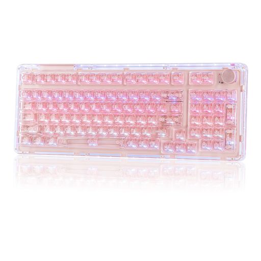 KiiBoomPhantom98熱っぽい引き替える相応うクリスタルガスケットマウントメカニカルキーボードトリプルモードNKROゲーミングキーボード南方角RGBクリアキーキャップWin/Mac用8000mAh乾電池(Pink)