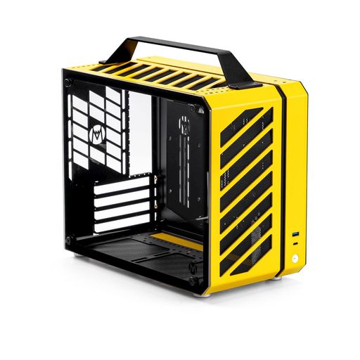 MechanicMaster(メカニックマスター)C28ケース|17.9L超コンパクト携帯ハンドル付MATX対応240水冷/162mm空冷選択式SFX&ATX電源互換省スペースPCケース(「活力黄(かつりょくき)」)