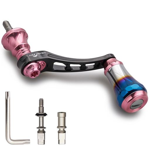 HEIGHTEN45-50mm可変リールハンドル6.8g20mm焼き色アルミノブ搭載シマノダイワ通用スピニングリール用ArchAuroraSeries(ブラック&桜ピンク)(1086)