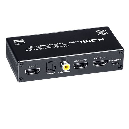 BLUPOW4K60Hz・HDR対応HDMI分配器1入力2出力+音声分離機(同軸・光デジタル・3.5mmステレオ音声出力)HDCP2.2HDMI2.0セレクターオーディオ分離スプリッター2画面同時出力ダウンスケール機能搭載