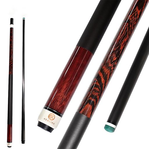 ビリヤードキューOKHEALING58インチ19-20oz1/2ジョイントカーボンファイバープールキュースティック12.4mm/12.5mm/11.8mm/10mmキューチップ(プレイングキュー)(木目調の赤12.4mm)
