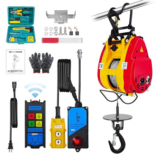 COYXiCE電動ウインチ荷重は500kg電動ホイストリフト高さ30mクレーンPSE認証済み110V巻き上げ機1800Wアルミ合金電動ウインチポータブル巻き上げ速度19m/min有線制御/無線リモコン家庭用および商…