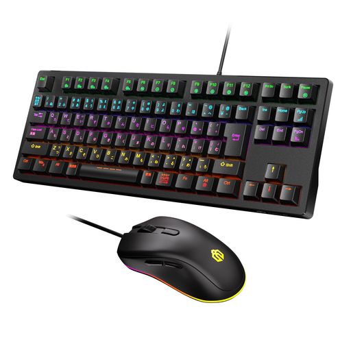 iCleverゲーミングキーボードマウスセット有線マクロ対応カスタマイズ24種類バックライト赤軸キーボードメカニカルテンキーレス日本語配列91キー80%サイズマウス6段階DPIゲーム/オフィス…