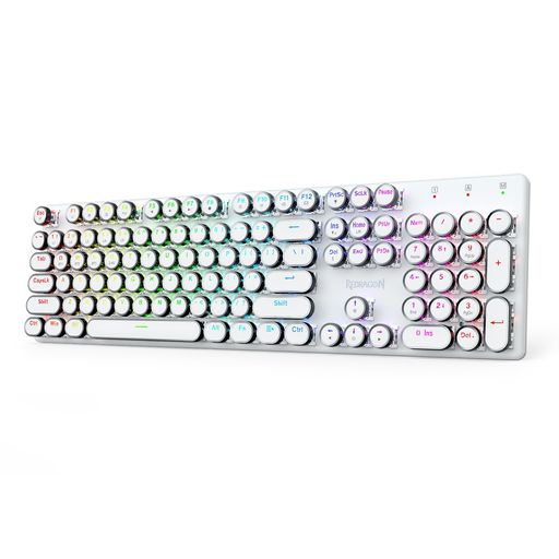 RedragonK710ワイヤレスタイプライター風メカニカルキーボードゲーミングキーボード青軸104キーUS配列(有線/BT/2.4GHz)クリッキーレトロ丸キーRGB充電式おしゃれWindows/Mac/PS5対応