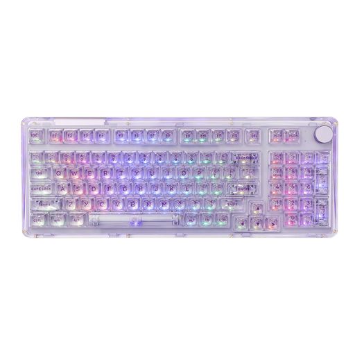 KiiBoomPhantom98熱っぽい引き替える相応うクリスタルガスケットマウントメカニカルキーボードトリプルモードNKROゲーミングキーボード南方角RGBクリアキーキャップWin/Mac用8000mAh乾電池(Purple)