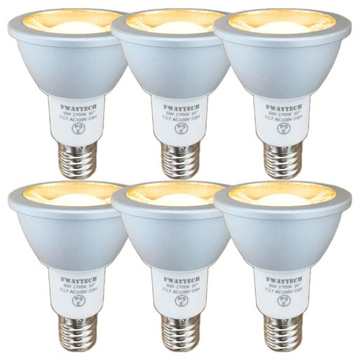 FWAYTECHe17ledスポットライト6W中角30度50W~60W相当LEDダクトレールライトレフ電球代替密閉器具対応(電球色相当(2700K)本体銀E17口金調光(6個))