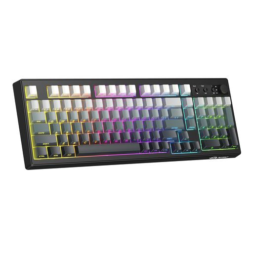 ZIYOULANGK100ゲーミングキーボード三モード対応(Bluetooth5.0/2.4Gワイヤレス/USB-C)99キーPBTグラデーション側面刻印キーキャップRGBバックライト26キーNキーロールオーバーノブ付き