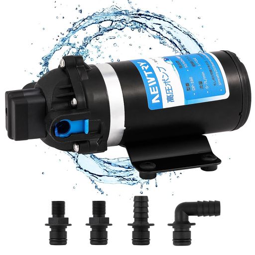 NEWTRY 高圧ポンプ 給水 排水ポンプ ダイヤフラムポンプ 電動ウォーターポンプ 最大揚程110m 160PSI 最大吐出量6L/min 低騒音 車用 家庭用 (24V)|Raspberry Market