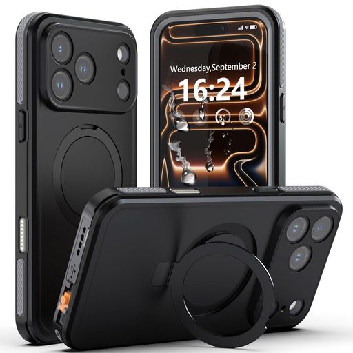 【防水・スタンド機能・MagSafe対応】UMITTOSiPhone17Pro用ケース防水衝撃吸収全面保護防雪防塵水中撮影対応顔認証対応滑り止め手持ちやすい頑丈耐衝撃ストラップ付き雨の日、お風呂など適用