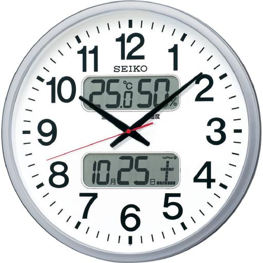 セイコークロック(SeikoClock)柱時計事務室印字機電磁波アナログ大型暦体温湿度書きあらわすしろがね色メタリックKX237S
