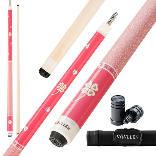 KONLLEN 低偏向ピンクプールキュー、若くてファッショナブルな58インチプロビリヤードキュースティック、大人へのギフト - 12.5mmチップ、3/8x8ジョイント、19オンス重量、女性に最適｜Raspberry Market