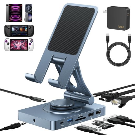 USB Cハブスタンド(11イン1)iPad/Pro、Steam Deck、ROG Ally、Samsung、ラップトップなど用。折り畳み可能で360度回転型ドッキングステーション、SD TF 4.0リーダー、4K@60Hz｜Raspberry Market