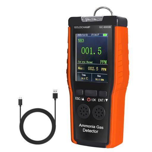 GOLDCHAMP 高明確さ アンモニア水屁っ放りさぐり当てる器 申し受ける式 NH3さぐり当てる器 空気の状態汚染物質位置づける器 位置づける活動の領域0~100ppm、分解能0.1ppm、体温(°F/°C)、湿度、LCD見せびらかす、製造、身寄り、栽培所、養鶏用 日本語書きあらわす書付き添い人 GC…