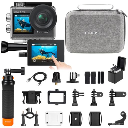 AKASO 動き写真器 Brave 4 Pro 4K 20MP解像力 タッチパネル式 デュアル色合い映写幕 40M雨合羽 水中写真器 手ぶれ手を加える 外の方マイクロホン相応う 無線LAN積み上げる HDMI最終生産物 5倍望遠レンズ フローティング手持ち部分…
