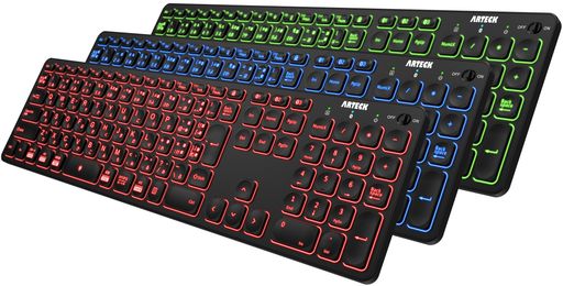 Arteck7色バックライト搭載輝度調整可能複数デバイス無線BluetoothフルサイズキーボードWindows、iOS、iPad