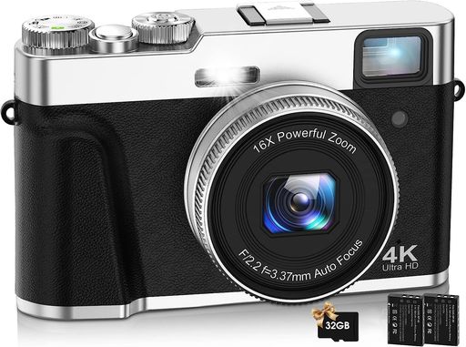 Oiadek4Kデジタルカメラオートフォーカス4800万画素Vlogカメラデジカメ手振れ補正光学ファインダーモードダイヤル16倍ズームLEDライトデジタル一眼レフコンパクト32GBカード付属バッテリー2…