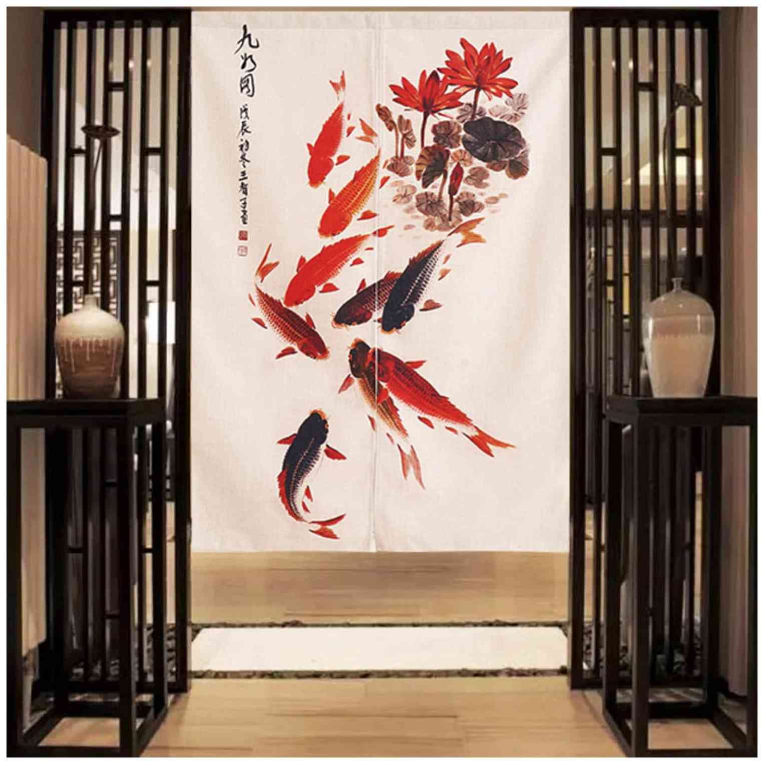 のれん 暖簾 ノレン 綿麻混 インテリア デザイン 絵画 中国風 シンプル 花柄 75*150CM タイプ モダン カラー 断熱 遮光 玄関 キッチン リビング 間仕切り 洗面所 寝室 小窓用 飲食店|らうる 店