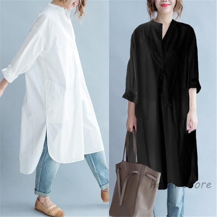 ロングシャツワンピース チュニック ロング 長袖 レディース 羽織り 綿 シャツ 大きいサイズ マキシ丈 コットン トップス ワンピ体型カバー 着痩せ スリット