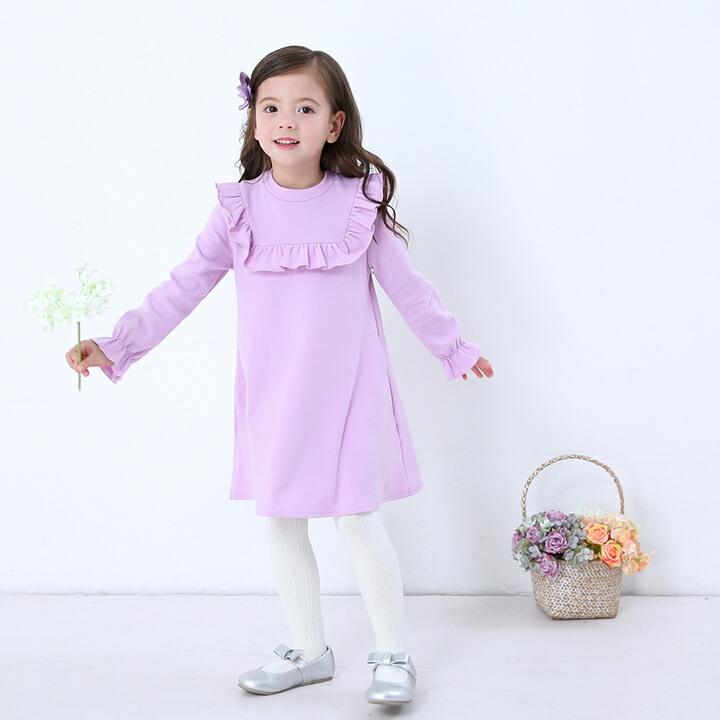 薄裏起毛Aラインフリルワンピース≪全4色≫チュニック110cm120cm130cm140cm150cmキッズ子供服子ども服女の子冬秋カジュアルナチュラルジュニアプチプラプレゼント