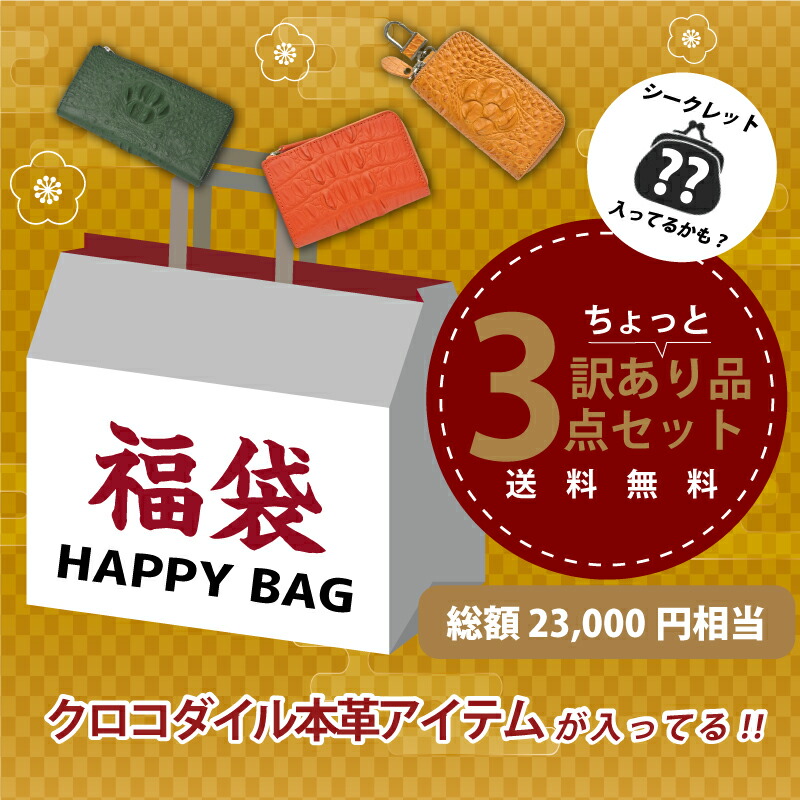 福袋 2026 クロコダイル 本革 財布 コインケース キーケース 3点セット 訳あり品 レディース アウトレット 本物 送料無料 訳あり品 ギフト プレゼント