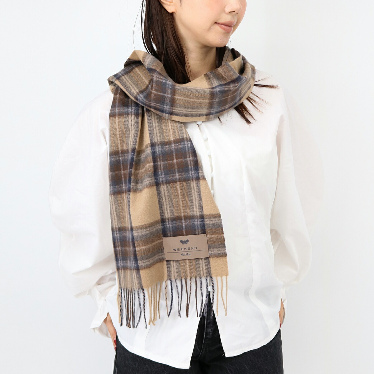 Max Mara フリンジ大判ストール　カシミア混　マックスマーラ Max Mara フリンジ大判ストール カシミア混 マックスマーラ