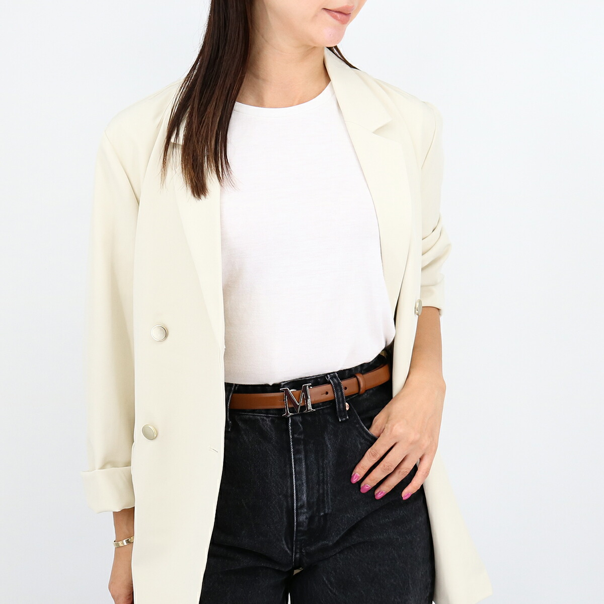 【極美品✨】希少✨ MaxMara マックスマーラ　ベルトレザー Mロゴ ベルト Max Mara（マックスマーラ） ベルト MGRAZIATA25 ムグラツィアータ