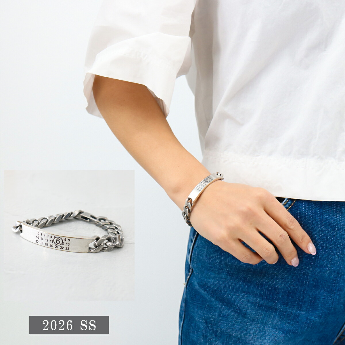 ■MM6 Maison Margiela エムエムシックス メゾンマルジェラ ブレスレット SM6UY0049 SV0235 954/SILVER Brunito メンズ レディース ユニセックス ナンバリングロゴ チェーン アクセサリー シルバー ブランド|RAYMART-レイマート-