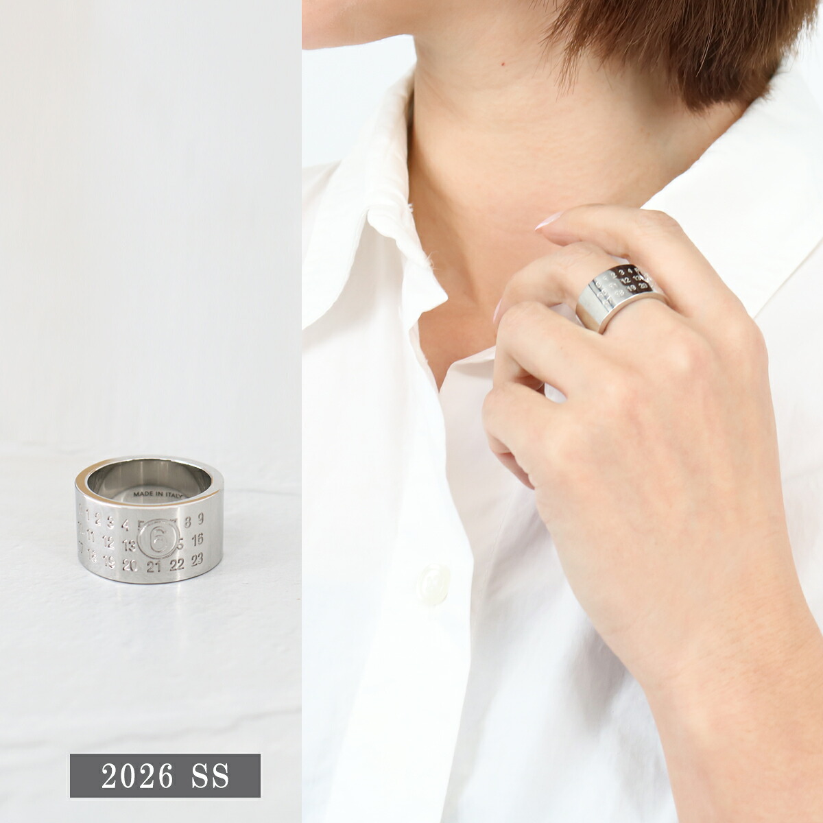 ■MM6 Maison Margiela エムエムシックス メゾンマルジェラ SM7UQ0107 P8601 951/SILVER リング 指輪 アクセサリー メンズ ユニセックス ナンバリングロゴ シルバー ギフト プレゼント ブランド