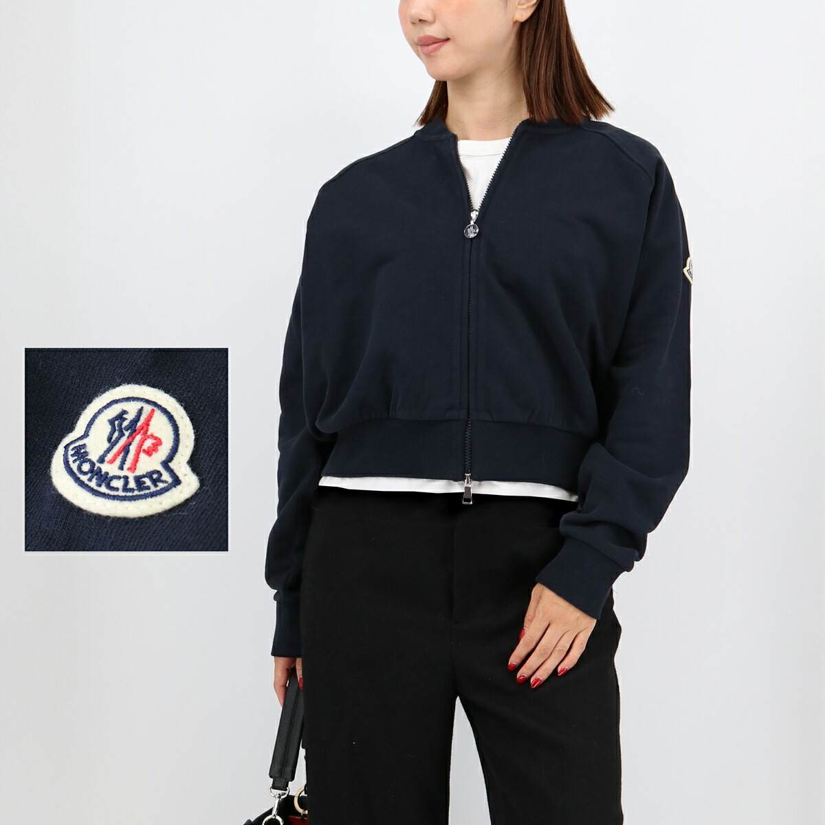 ■MONCLER モンクレール 8G00017 89AHE ジップアップスウェット トレーナー ブルゾン ジャケット ロゴパッチ 長袖 レディース ショート丈　クロップド丈 ブランド