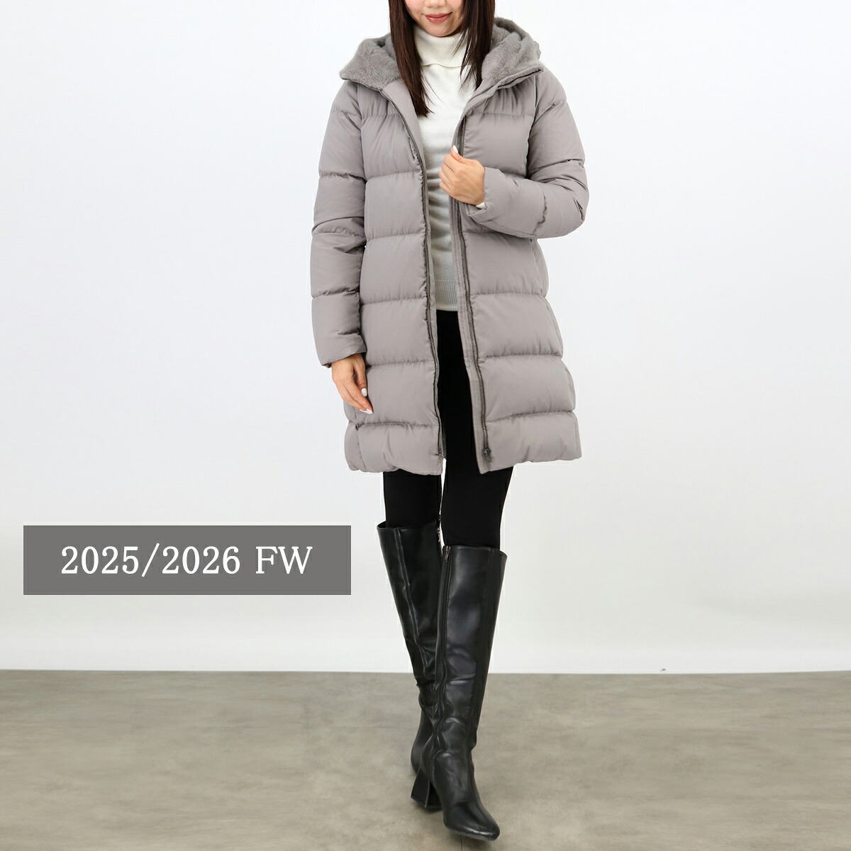 【楽天市場】 HERNO ヘルノ PI001948D 9406/GRIGIO PERLA ダウンジャケット ロングダウンコート フード付き ...