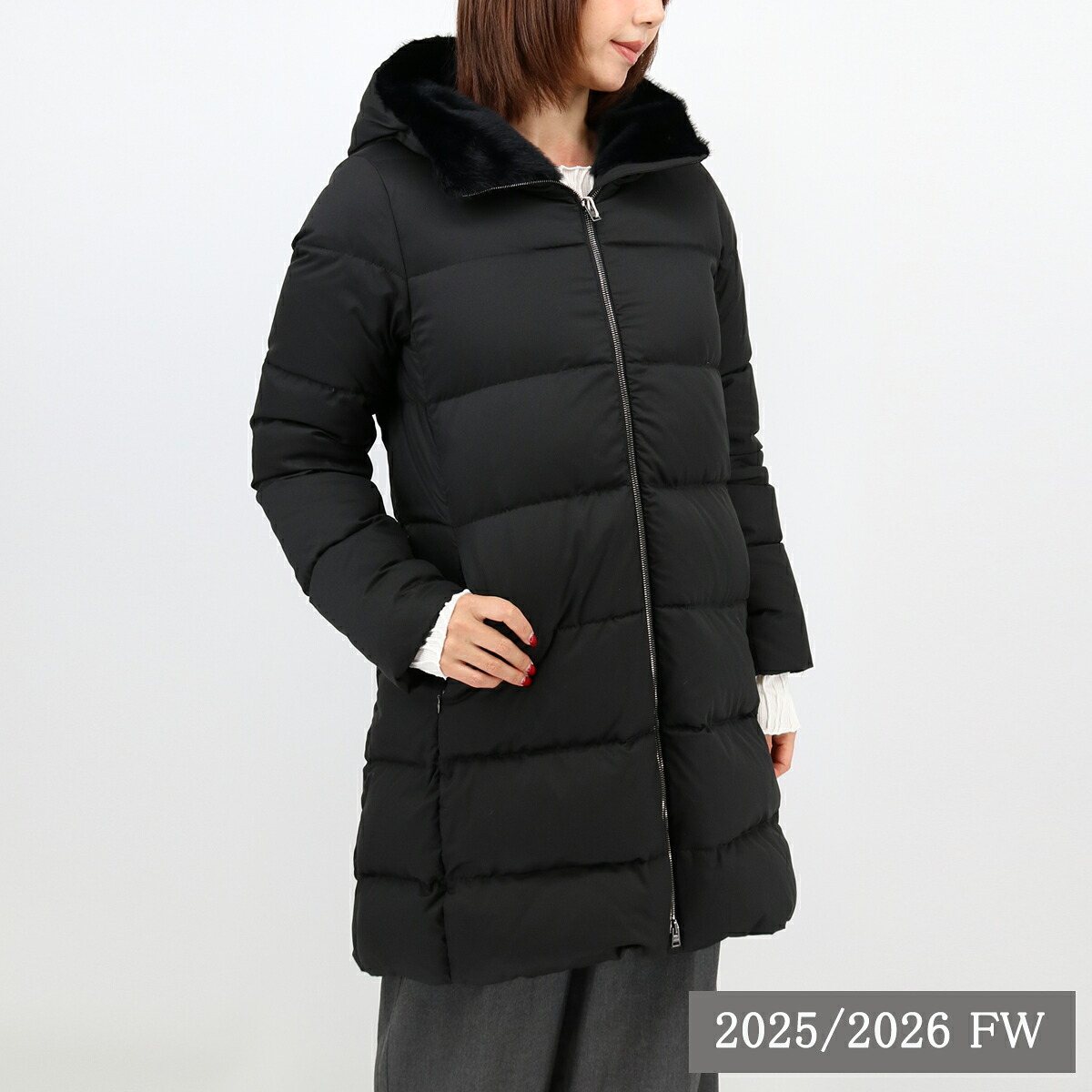 【楽天市場】 HERNO ヘルノ PI001948D 12414Z 9300 ダウンジャケット ロングダウンコート フード付き フェイクファー ...