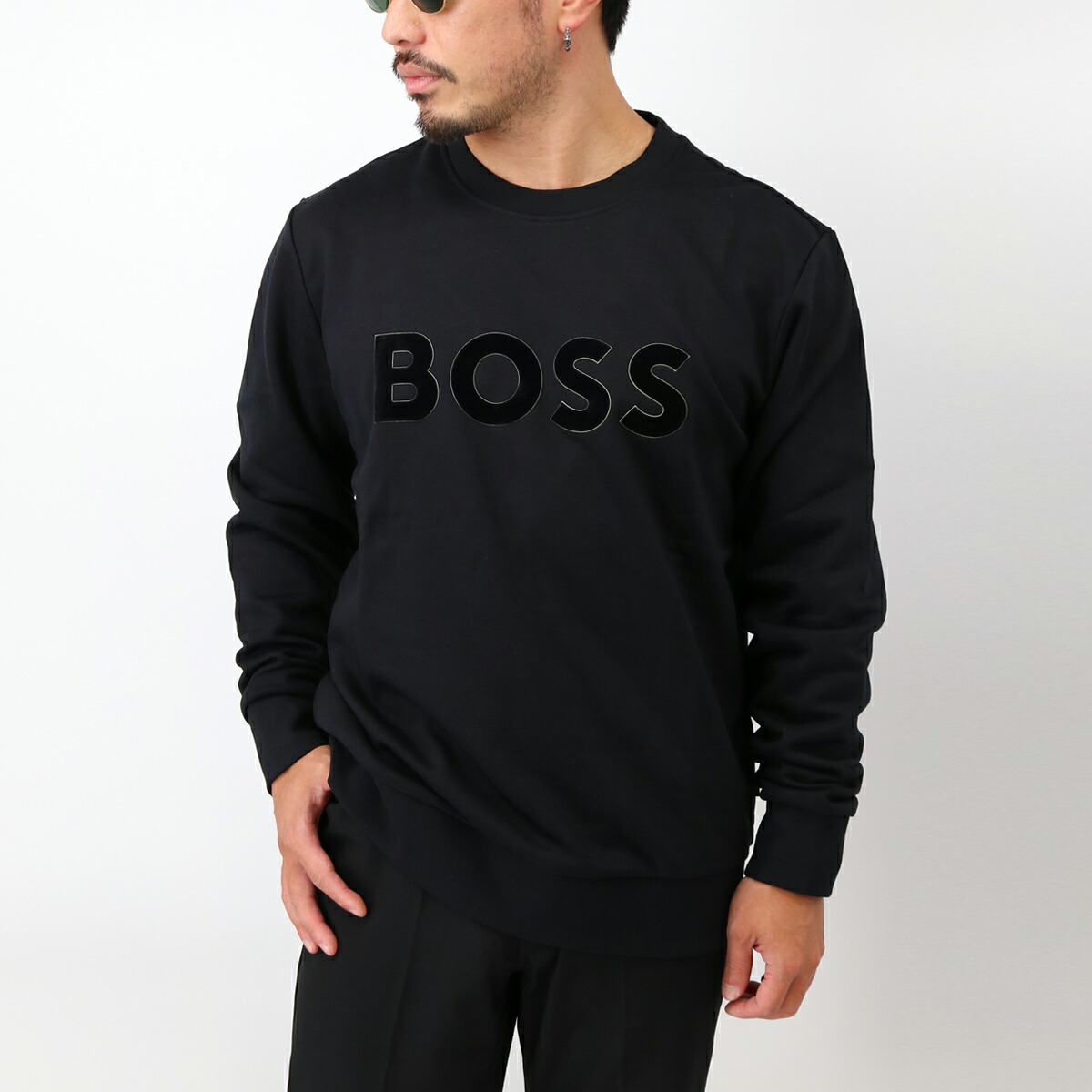 Hugo Boss ヒューゴボス ベロア クルーネックス ウェット シャツ HUGO BOSS (ヒューゴボス) セットアップ対応 ベロア ロゴ刺繍