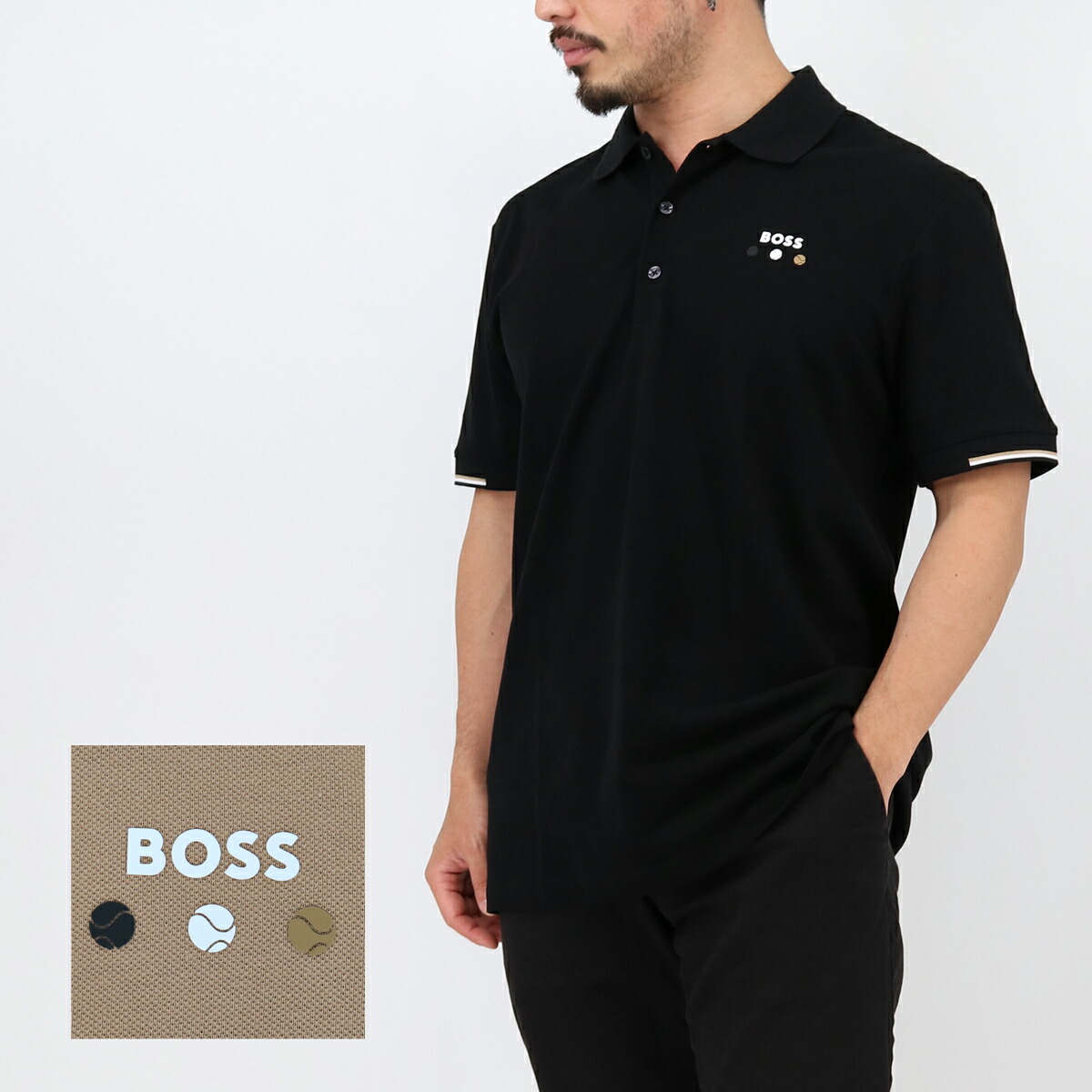 ■HUGO BOSS ヒューゴ ボス BOSSコレクション メンズ ポロシャツ 50545707 SS POLO 半袖 アクティブ 黒 ベーシュ ロゴ ワンポイント 襟 父の日ギフト プレゼント ブランド