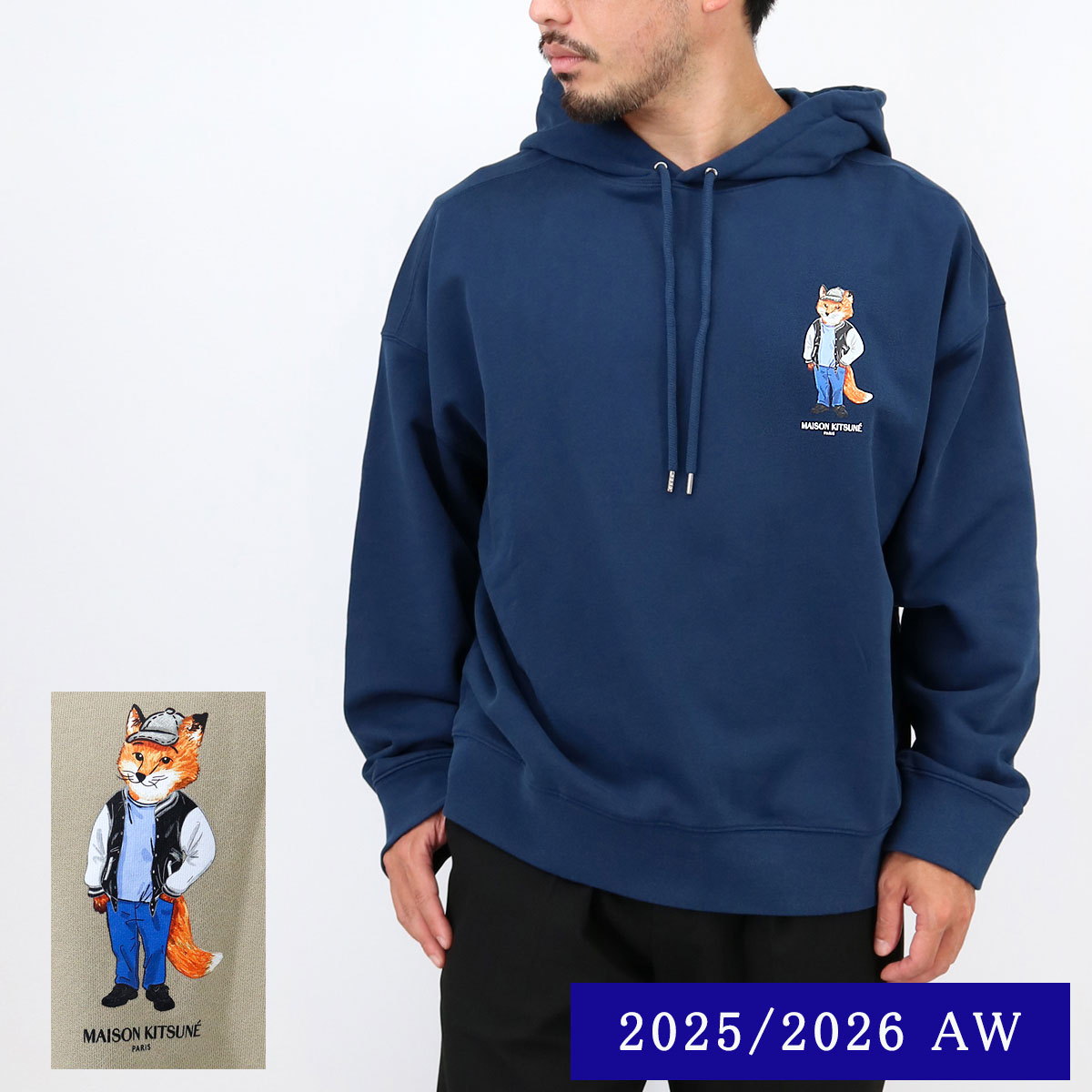 ■MAISON KITSUNE メゾン キツネ パーカー PM00707KM0340 DRESSED FOX OVERSIZE HOODIE メンズ 長袖 トレーナー フード　ヅーディー 裏毛 ロゴ スウェット ユニセックス ロゴプリント コットン 長袖 ブランド