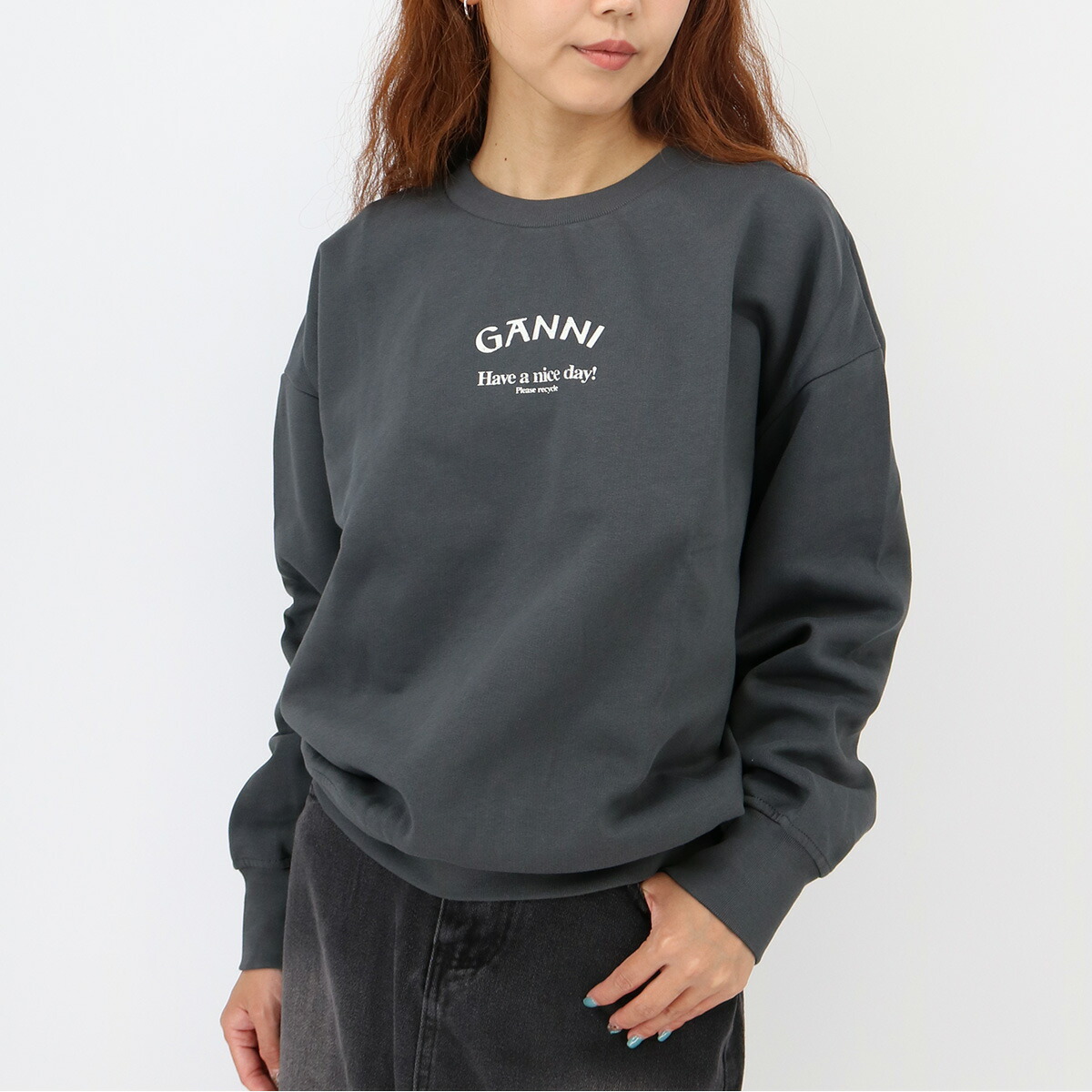GANNI 刺繍ロゴ ホワイトスウェット FREAK'S STORE トレーナー スウェット ワッペンロゴ デイジー
