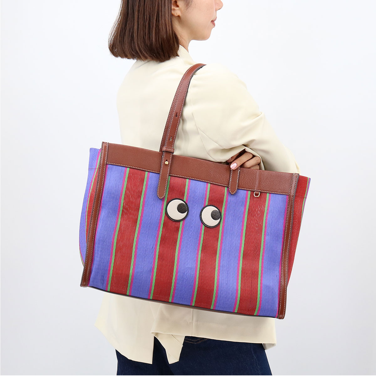 ■ANYA HINDMARCH アニヤハインドマーチ 5050925200837 Eyes E/W ストライプトートバッグ アイズ BAG A4収納可能　肩掛けOK ブランド｜ＲＡＹＭＡＲＴ-レイマート-